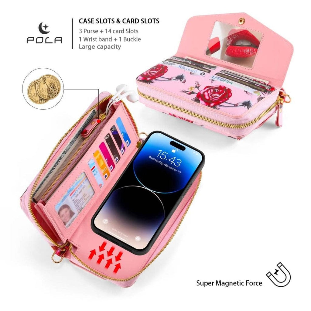 (Buy 1 Get 1) Flower Embellished Zipper Purse and Wallet Duo For iPhone