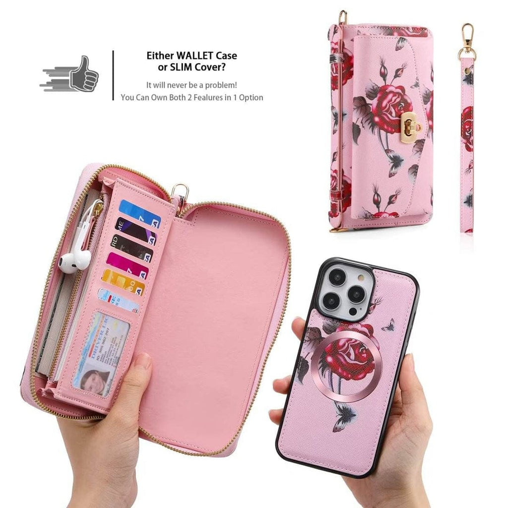 (Buy 1 Get 1) Flower Embellished Zipper Purse and Wallet Duo For iPhone