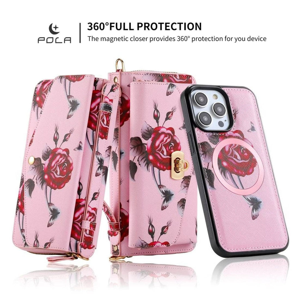(Buy 1 Get 1) Flower Embellished Zipper Purse and Wallet Duo For iPhone