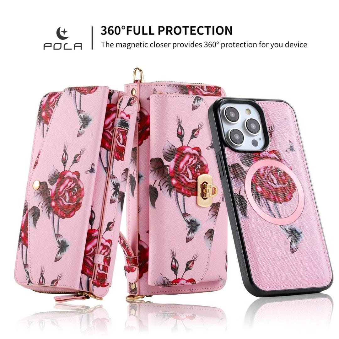 (Buy 1 Get 1) Flower Embellished Zipper Purse and Wallet Duo For iPhone