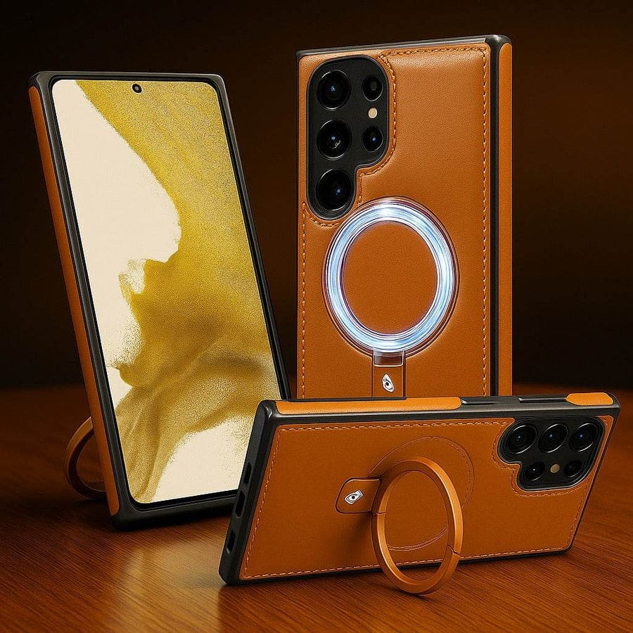 (Buy 1 Get 1) Luxe Leather Magnetic Ring Holder Case For Samsung