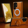 (Buy 1 Get 1) Luxe Leather Magnetic Ring Holder Case For Samsung