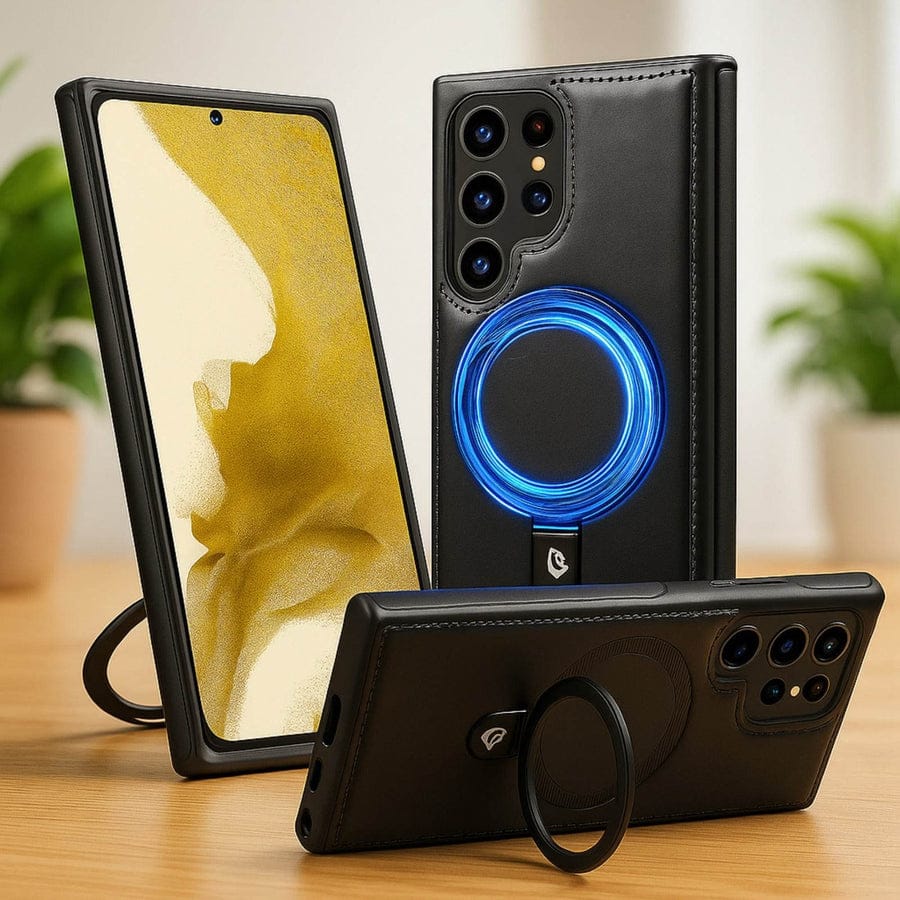 (Buy 1 Get 1) Luxe Leather Magnetic Ring Holder Case For Samsung