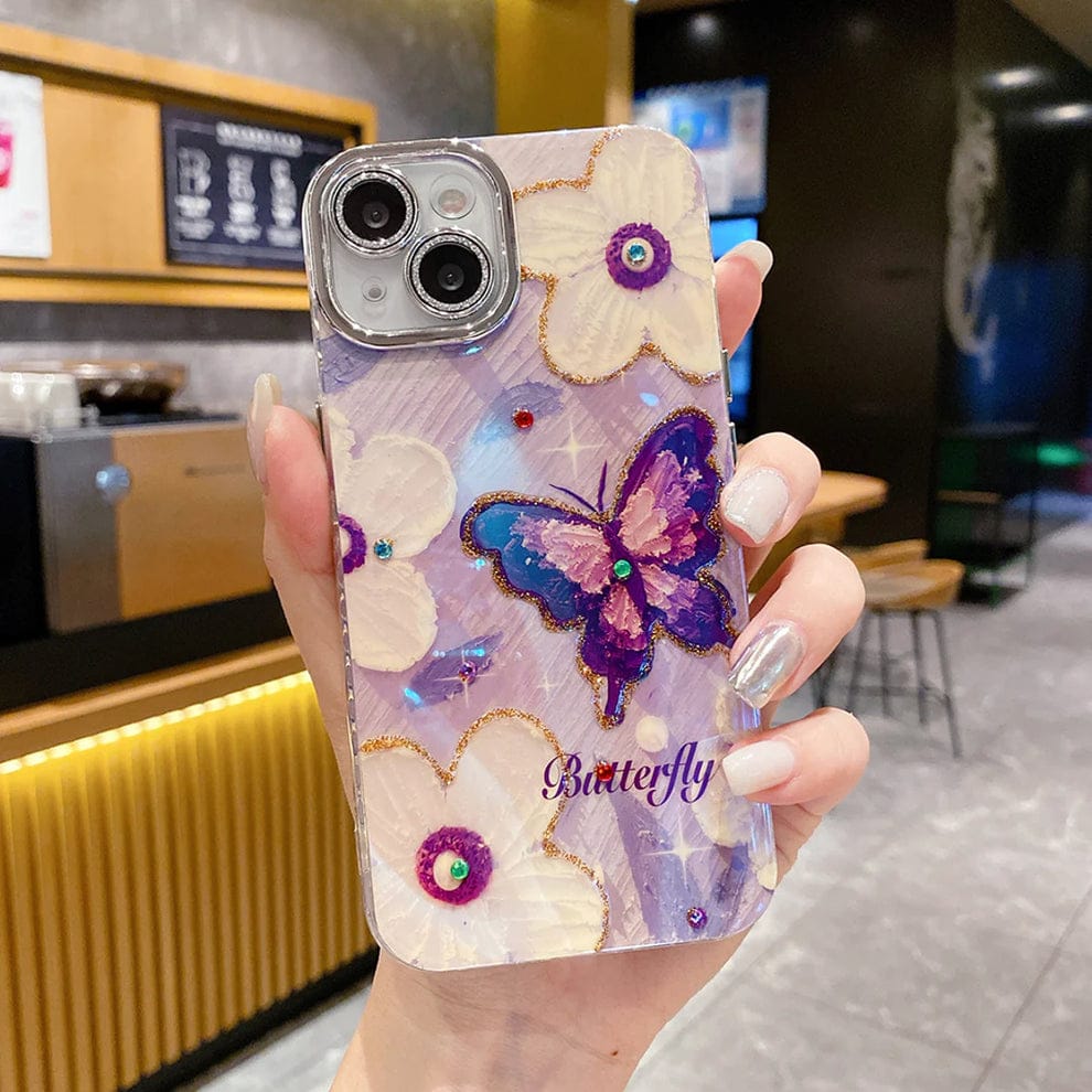(Buy 1 Get 1) Butterfly Pearl Adorned Phone Case For iPhone