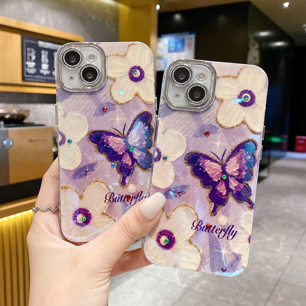 (Buy 1 Get 1) Butterfly Pearl Adorned Phone Case For iPhone