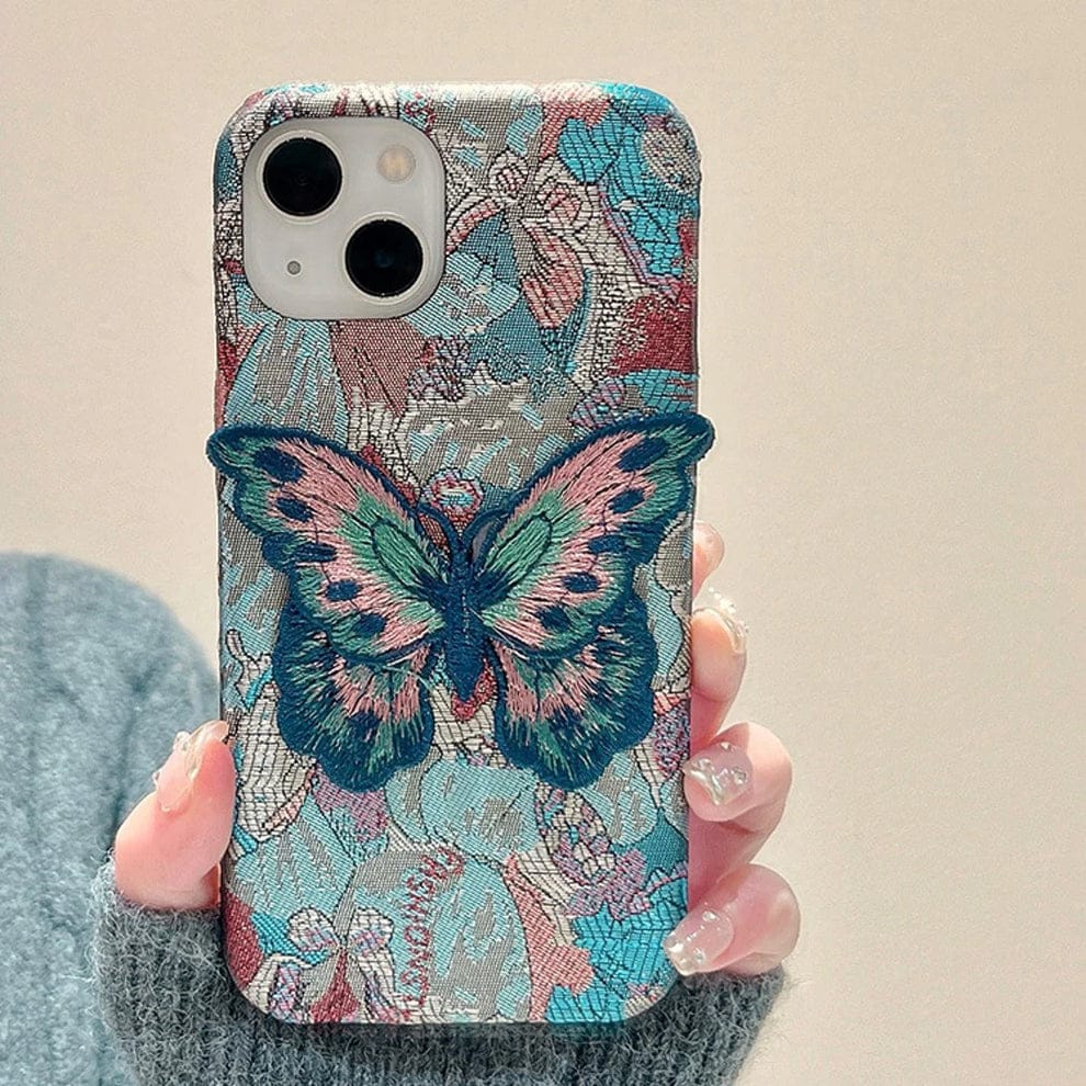 (Buy 1 Get 1) Butterfly Embroidery Luxe Case For iPhone