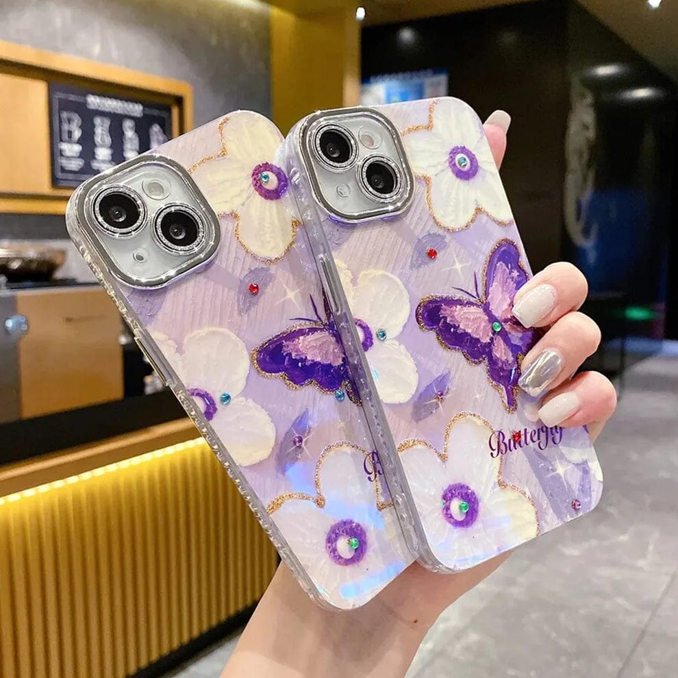 (Buy 1 Get 1) Butterfly Pearl Adorned Phone Case For iPhone