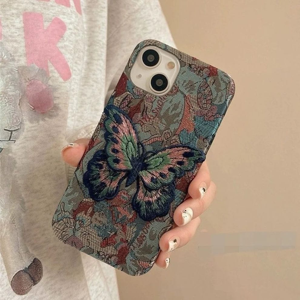 (Buy 1 Get 1) Butterfly Embroidery Luxe Case For iPhone