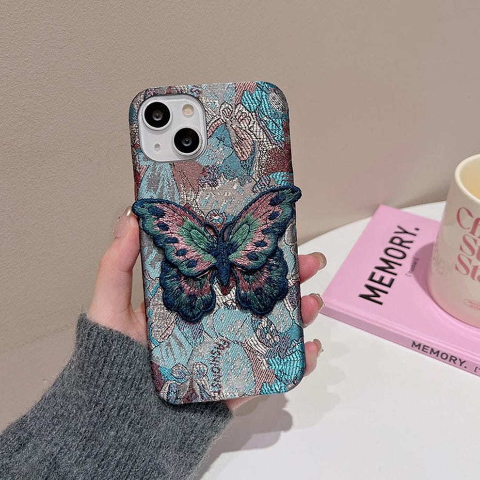 (Buy 1 Get 1) Butterfly Embroidery Luxe Case For iPhone