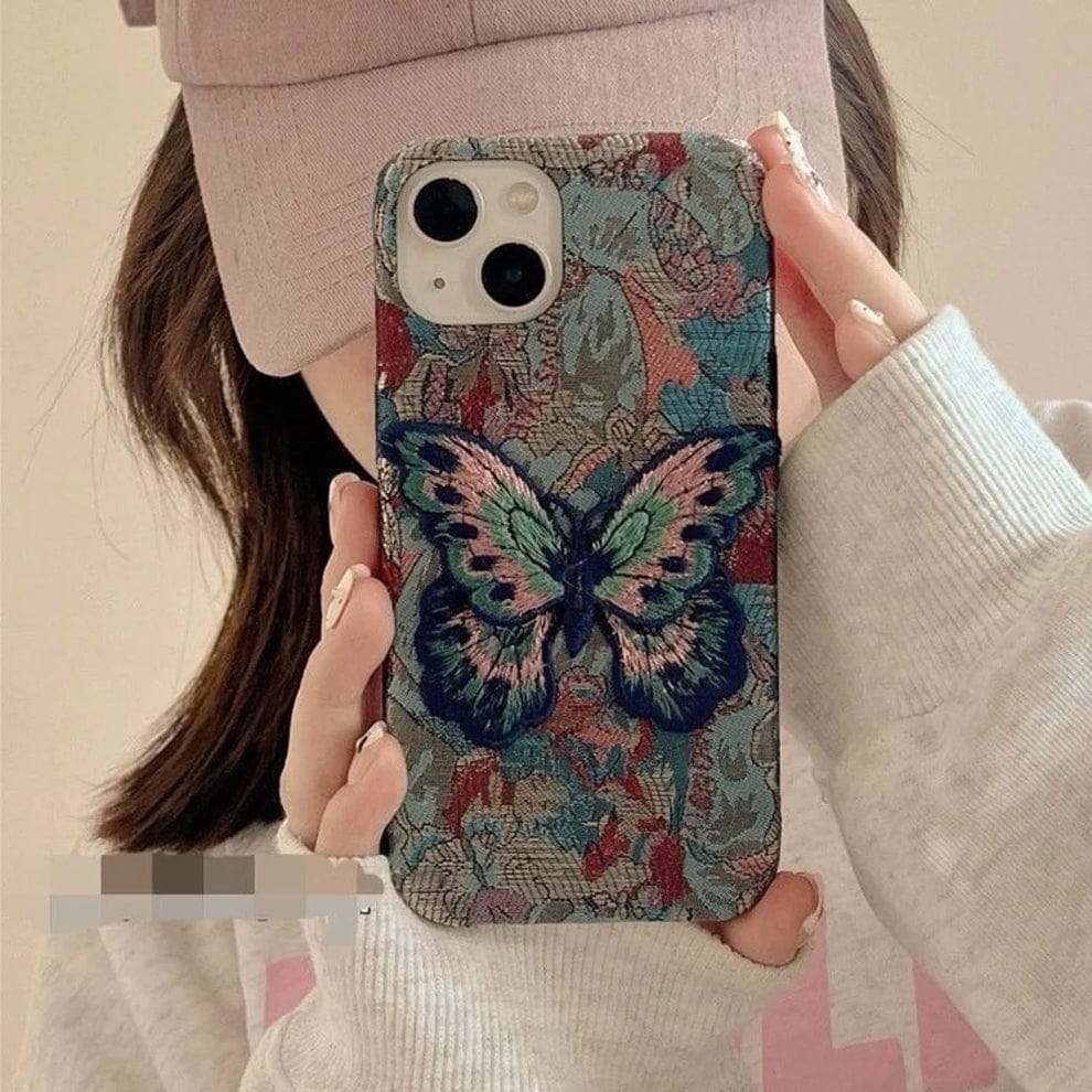 (Buy 1 Get 1) Butterfly Embroidery Luxe Case For iPhone