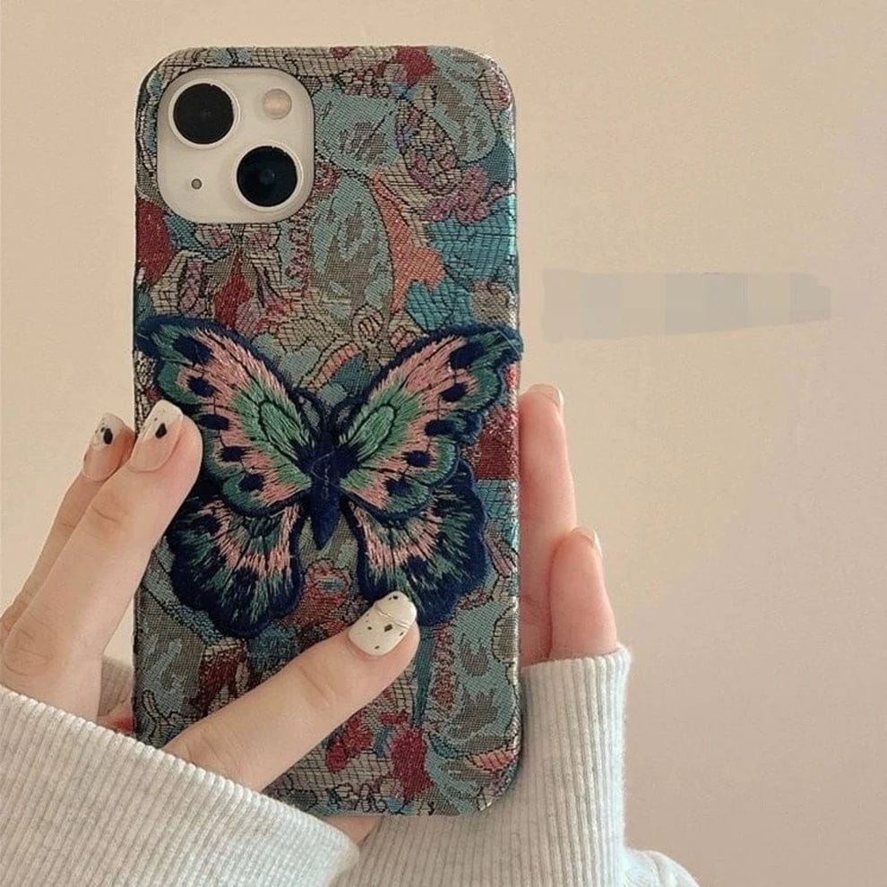 (Buy 1 Get 1) Butterfly Embroidery Luxe Case For iPhone
