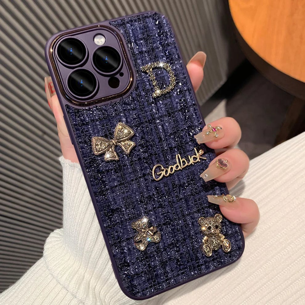 (Buy 1 Get 1) Bear Bling Cloth Texture Case For iPhone
