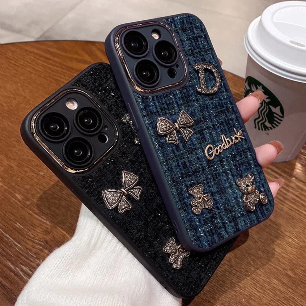 (Buy 1 Get 1) Bear Bling Cloth Texture Case For iPhone