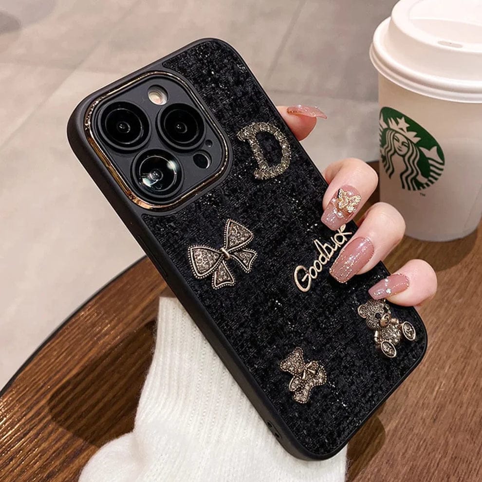 (Buy 1 Get 1) Bear Bling Cloth Texture Case For iPhone