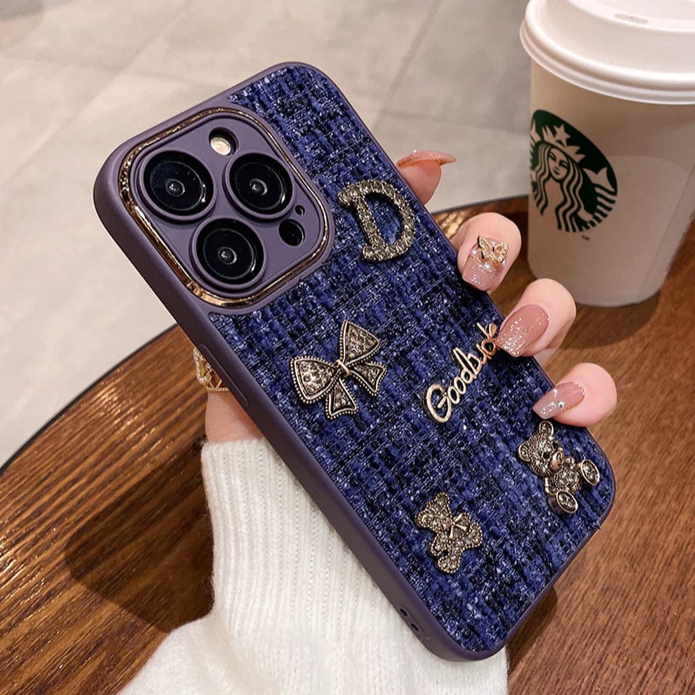 (Buy 1 Get 1) Bear Bling Cloth Texture Case For iPhone