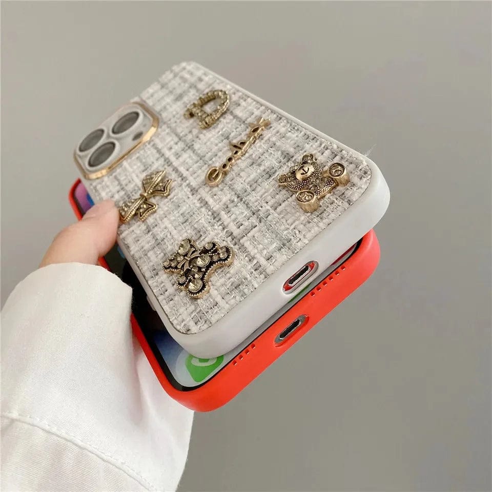 (Buy 1 Get 1) Bear Bling Cloth Texture Case For iPhone