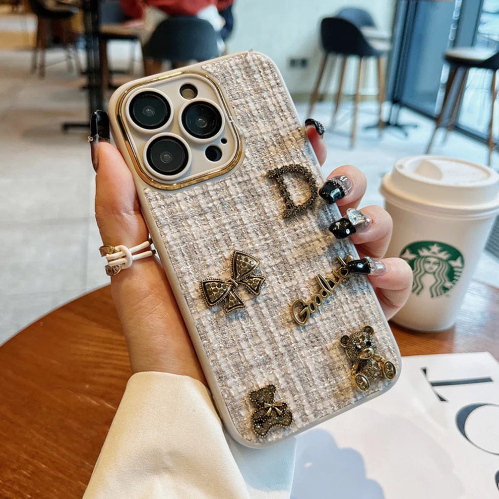 (Buy 1 Get 1) Bear Bling Cloth Texture Case For iPhone
