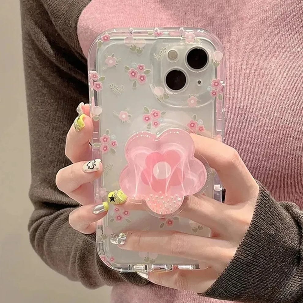 (Buy 1 Get 1) Cute Korean Floral Phone Gripper Case For iPhone