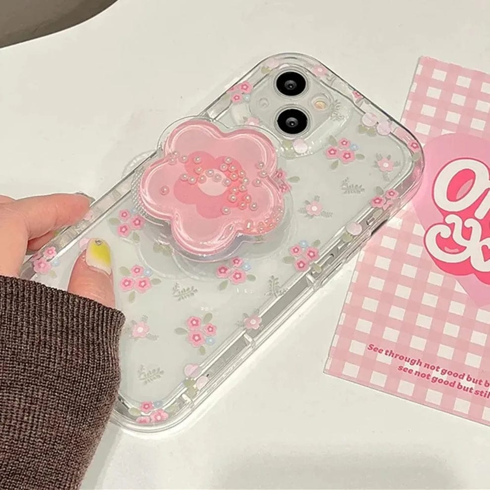 (Buy 1 Get 1) Cute Korean Floral Phone Gripper Case For iPhone