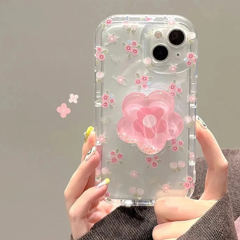(Buy 1 Get 1) Cute Korean Floral Phone Gripper Case For iPhone
