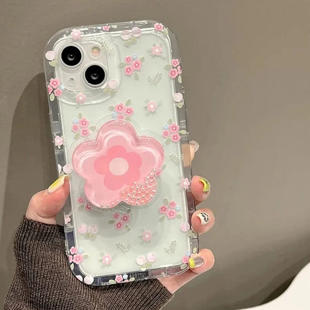 (Buy 1 Get 1) Cute Korean Floral Phone Gripper Case For iPhone
