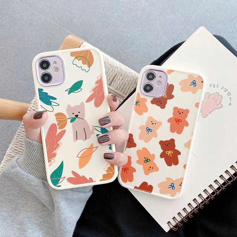 (Buy 1 Get 1) Cartoon Print Silicone Case with Camera Protection Case For iPhone