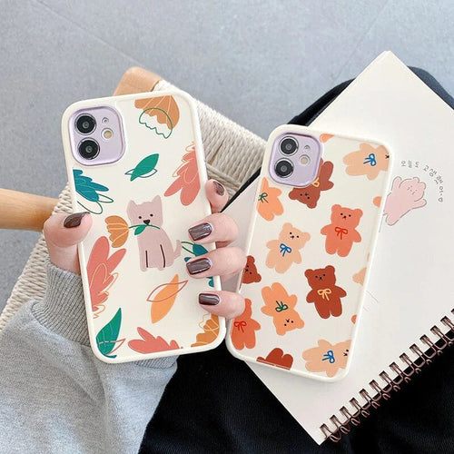 (Buy 1 Get 1) Cartoon Print Silicone Case with Camera Protection Case For iPhone