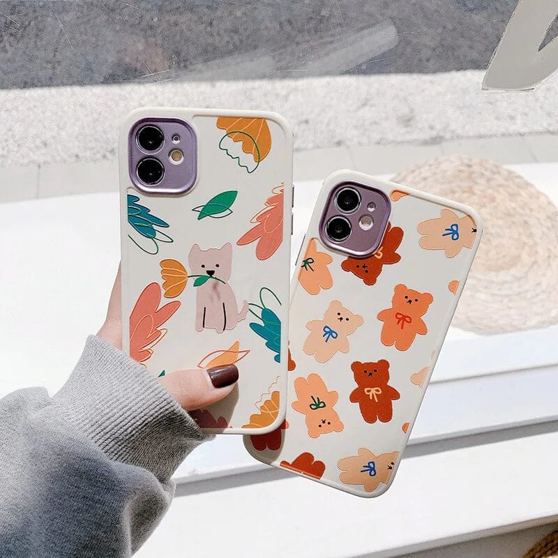 (Buy 1 Get 1) Cartoon Print Silicone Case with Camera Protection Case For iPhone