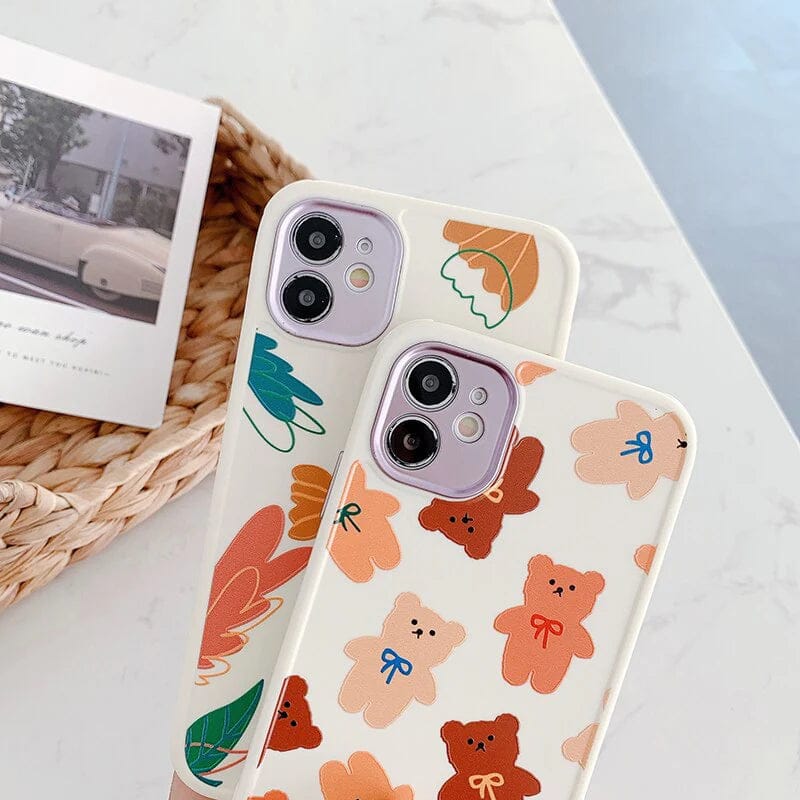 (Buy 1 Get 1) Cartoon Print Silicone Case with Camera Protection Case For iPhone