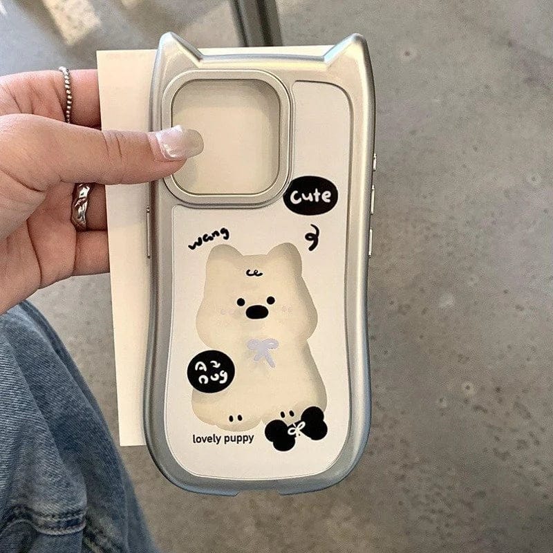 (Buy 1 Get 1) Whimsical Silver Plated Puppy Ears Case For iPhone