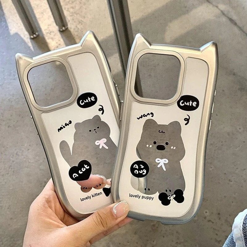 (Buy 1 Get 1) Whimsical Silver Plated Puppy Ears Case For iPhone