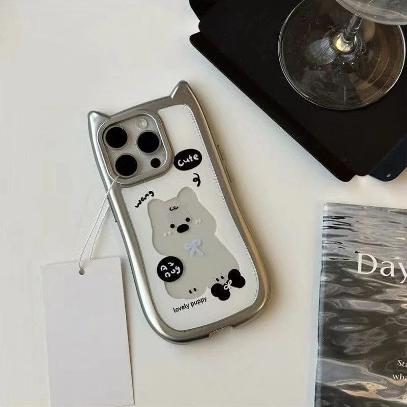 (Buy 1 Get 1) Whimsical Silver Plated Puppy Ears Case For iPhone