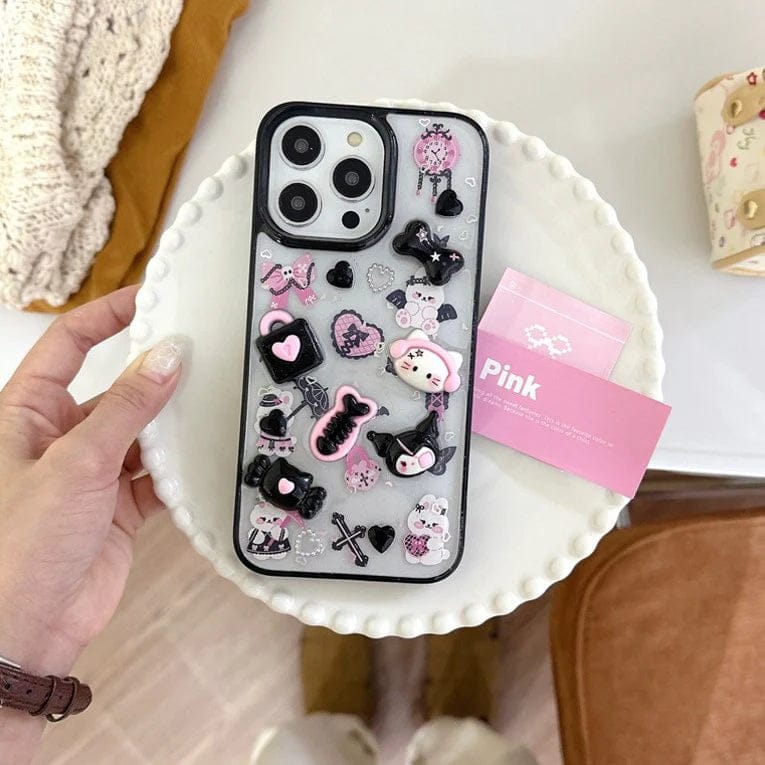 (Buy 1 Get 1) Whimsical 3D Kitty Cartoon Case with Charm For iPhone