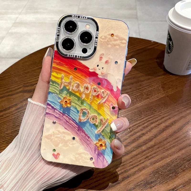 (Buy 1 Get 1) Rainbow Rabbit Oil Painting Case For iPhone