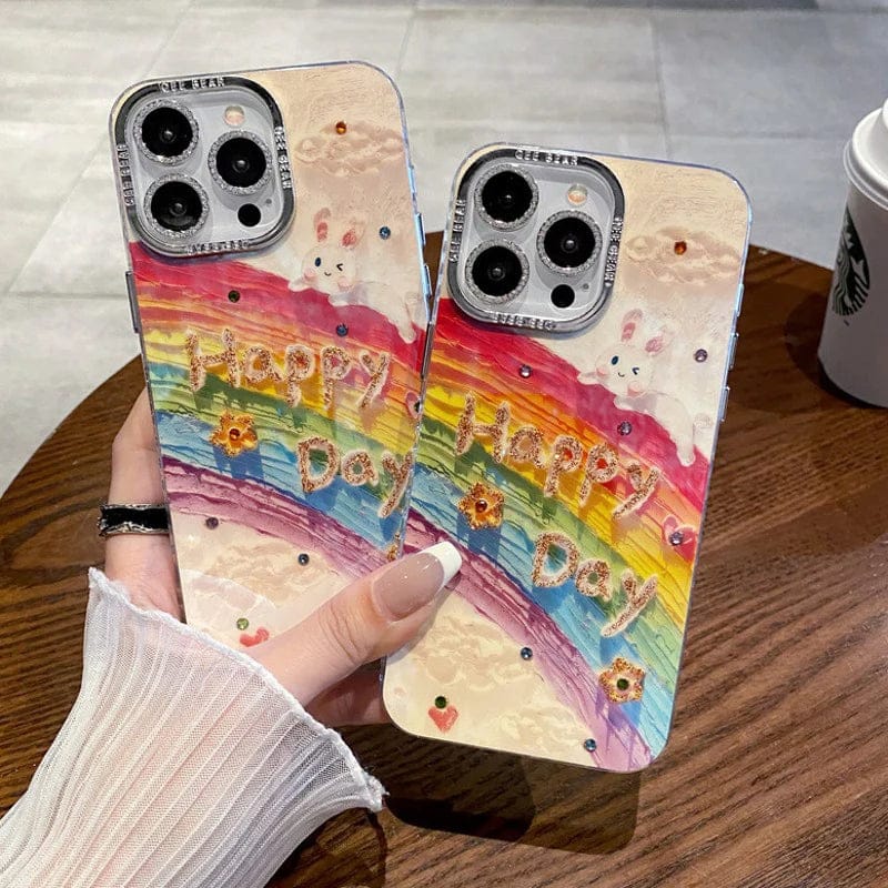 (Buy 1 Get 1) Rainbow Rabbit Oil Painting Case For iPhone