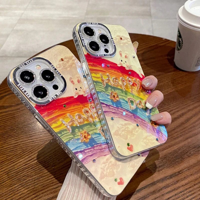 (Buy 1 Get 1) Rainbow Rabbit Oil Painting Case For iPhone
