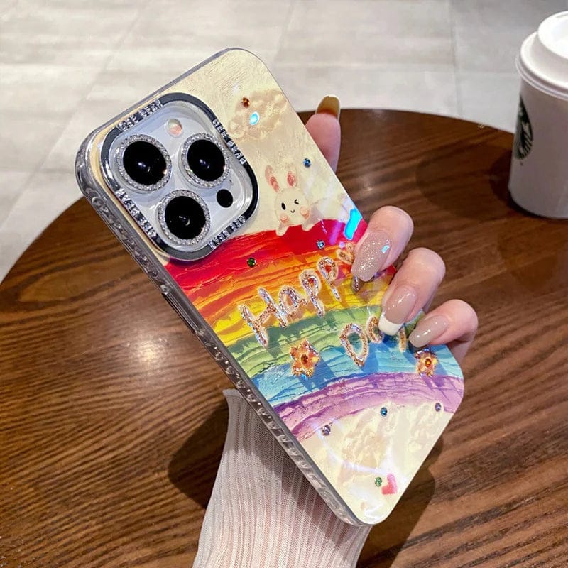 (Buy 1 Get 1) Rainbow Rabbit Oil Painting Case For iPhone