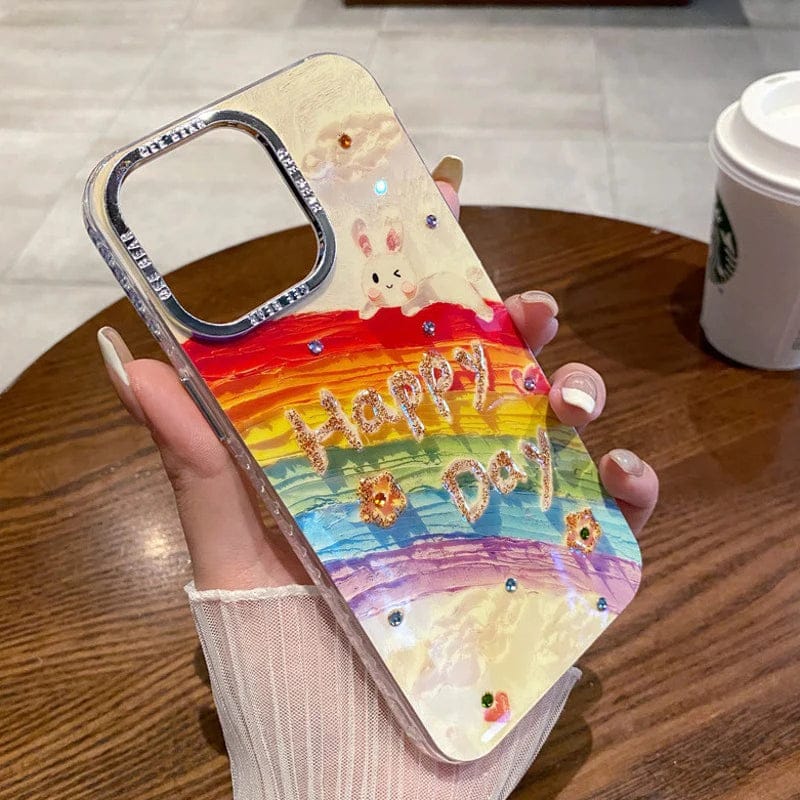 (Buy 1 Get 1) Rainbow Rabbit Oil Painting Case For iPhone