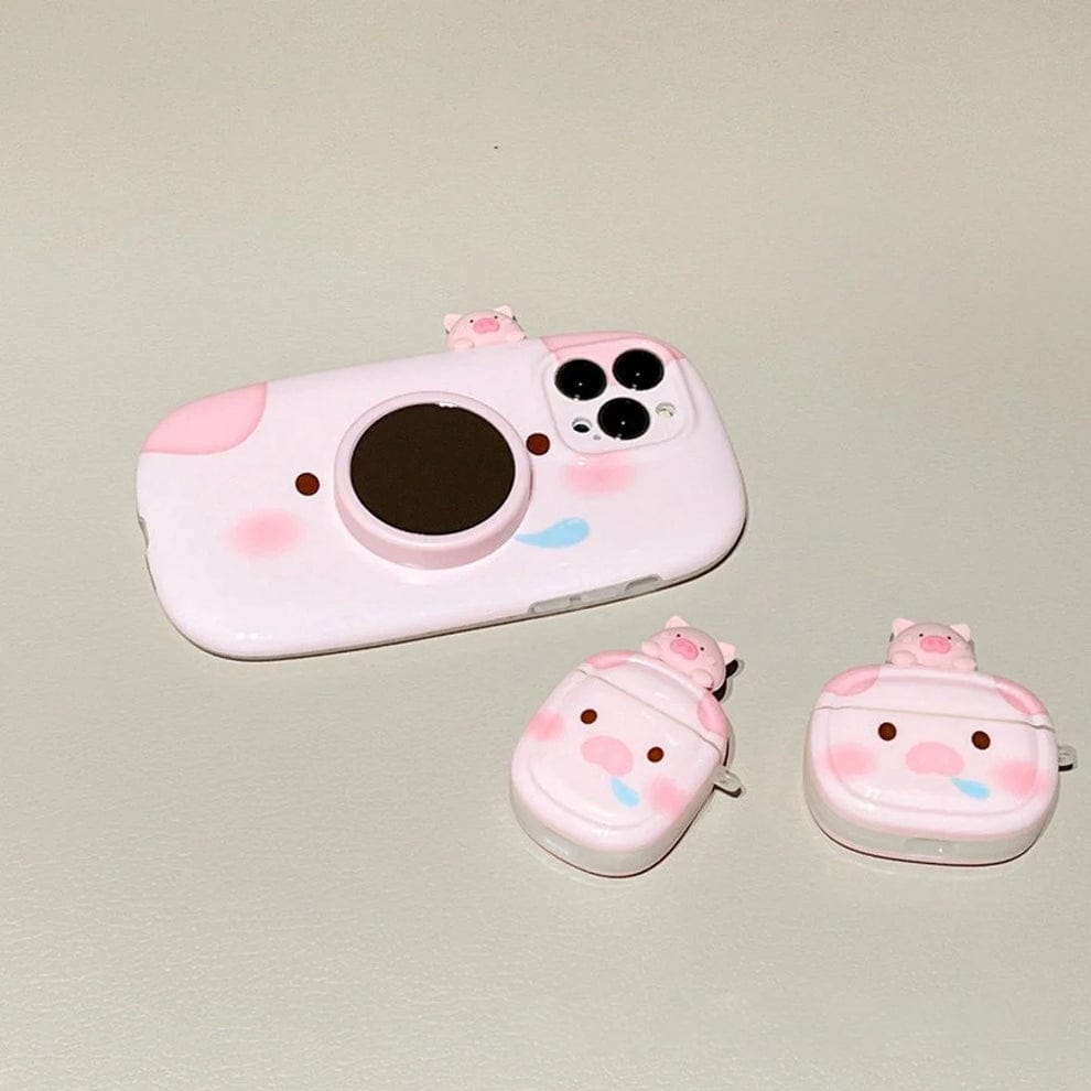 (Buy 1 Get 1) Piggy Perk Cartoon Phone Case With Airpods Case For iPhone