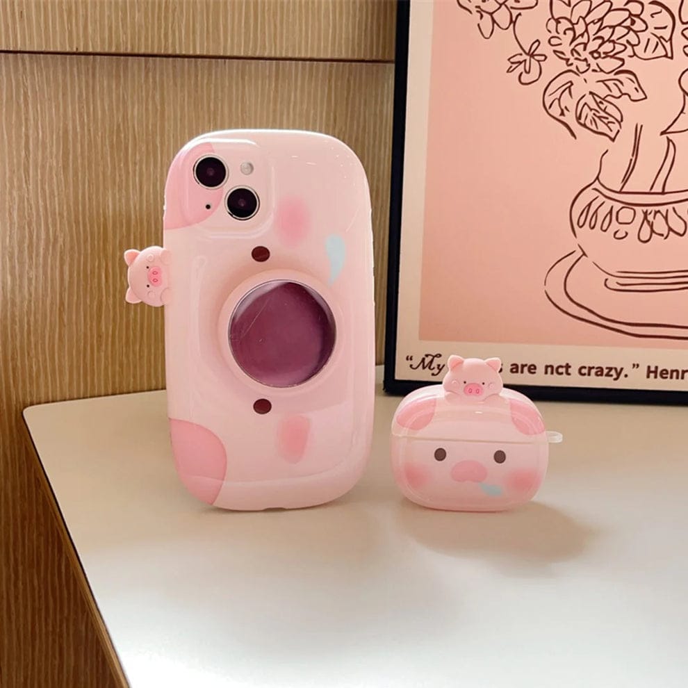 (Buy 1 Get 1) Piggy Perk Cartoon Phone Case With Airpods Case For iPhone