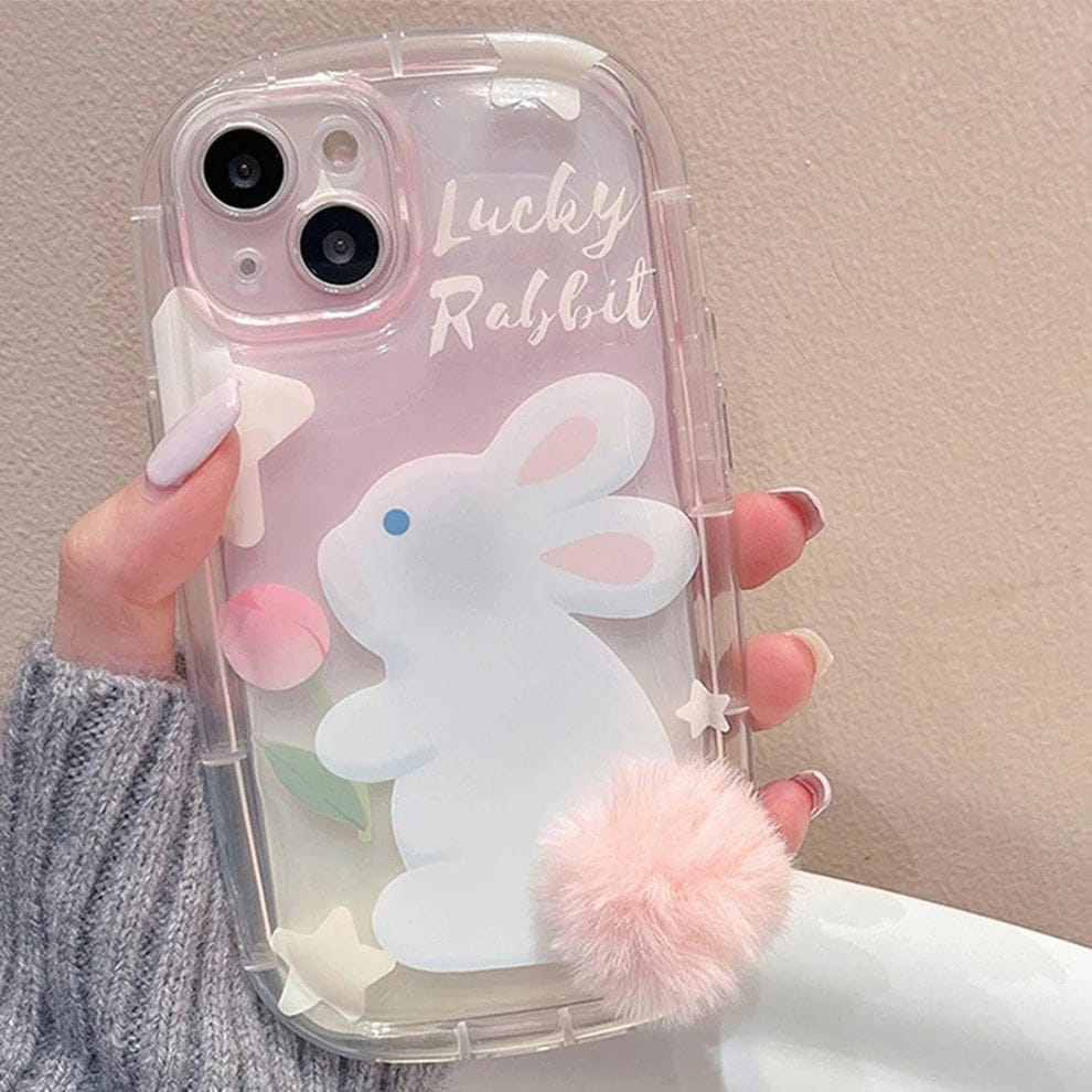 (Buy 1 Get 1) Furry Elegance Rabbit Tail Phone Case With Airpods Case For iPhone