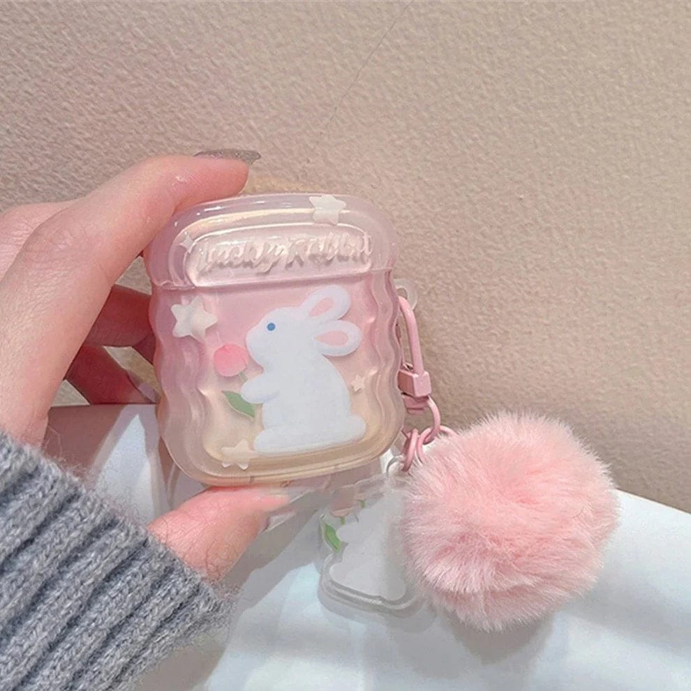 (Buy 1 Get 1) Furry Elegance Rabbit Tail Phone Case With Airpods Case For iPhone