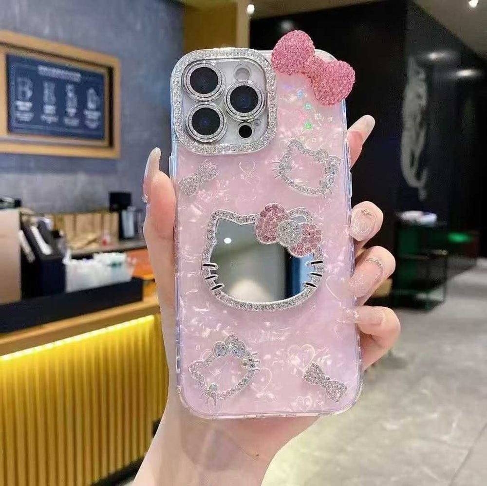 Celestial Shine Kitty Mirror Bow Dreamscape Silicone Case For iPhone