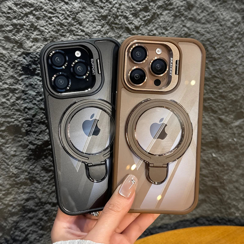 (Buy 1 Get 1) Luxury Magnetic Clear Case | Metal Ring Stand | Camera Lens Protector Rings