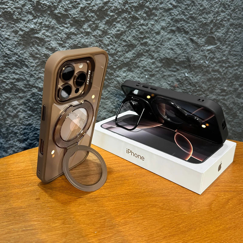 (Buy 1 Get 1) Luxury Magnetic Clear Case | Metal Ring Stand | Camera Lens Protector Rings