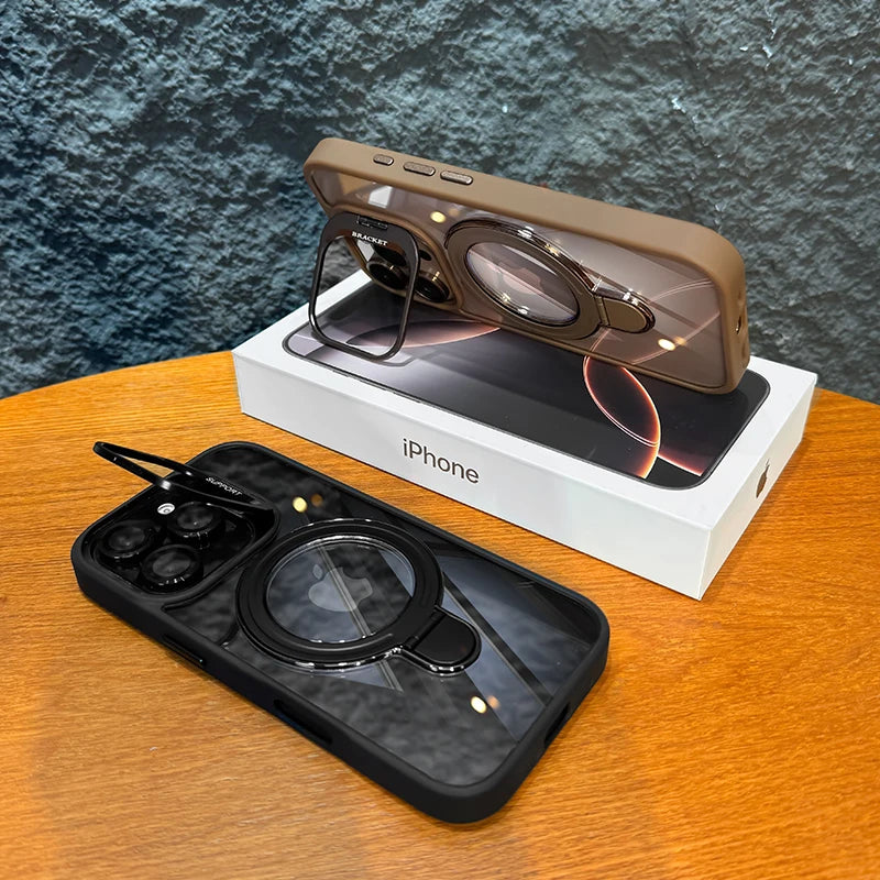 (Buy 1 Get 1) Luxury Magnetic Clear Case | Metal Ring Stand | Camera Lens Protector Rings