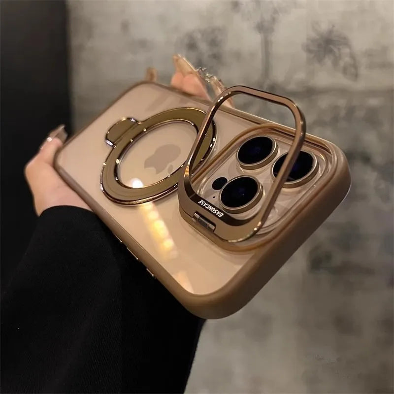 (Buy 1 Get 1) Luxury Magnetic Clear Case | Metal Ring Stand | Camera Lens Protector Rings