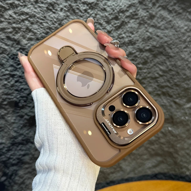 (Buy 1 Get 1) Luxury Magnetic Clear Case | Metal Ring Stand | Camera Lens Protector Rings