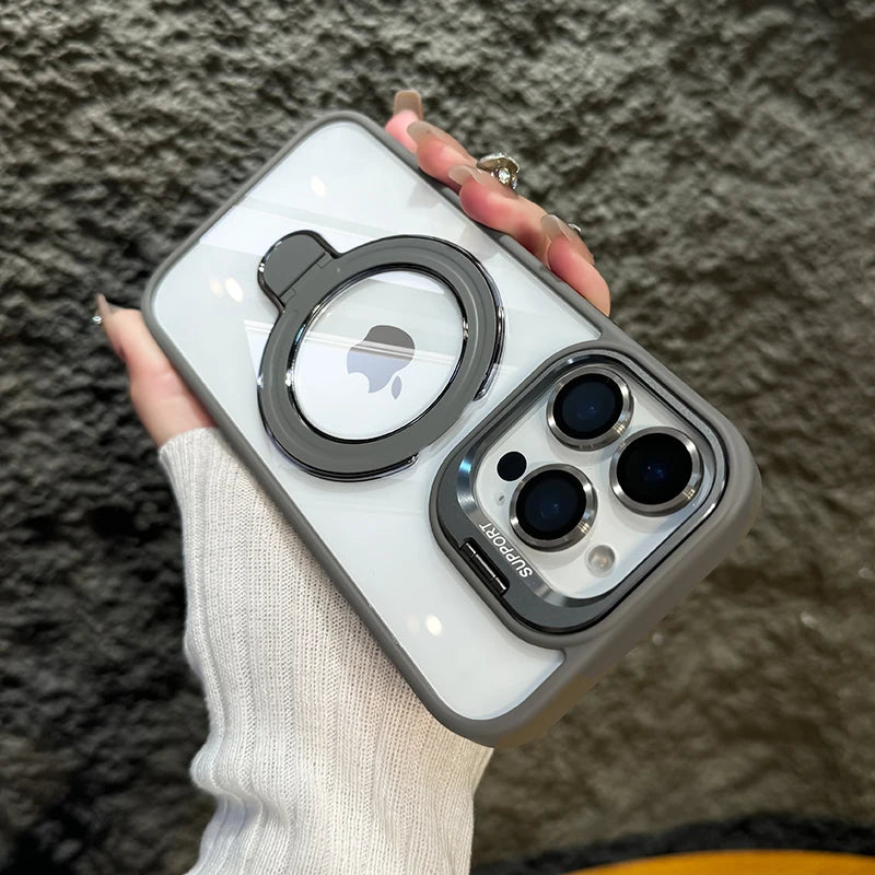 (Buy 1 Get 1) Luxury Magnetic Clear Case | Metal Ring Stand | Camera Lens Protector Rings