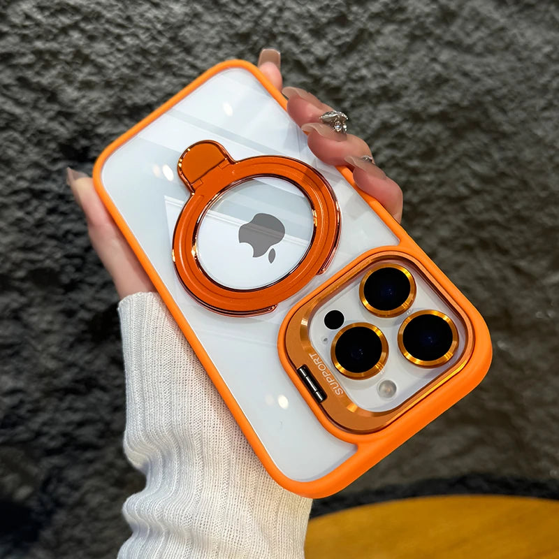 (Buy 1 Get 1) Luxury Magnetic Clear Case | Metal Ring Stand | Camera Lens Protector Rings